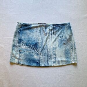 The Kript Faux Denim Mini Skirt W's Med Sully Denim Print Stretch Festival Stree